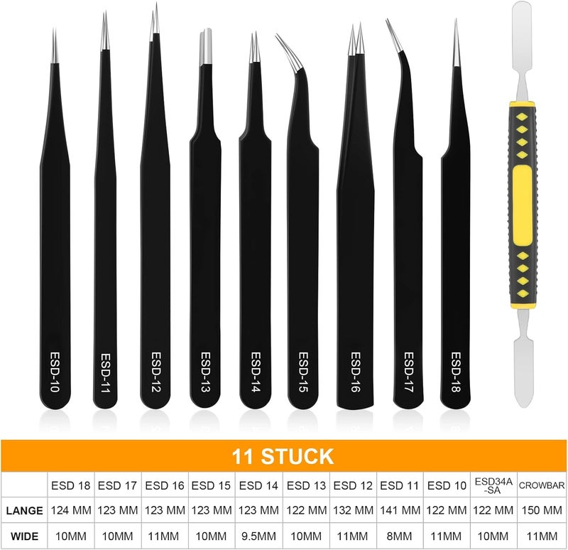 Ainiv Precision Tweezers Set, 11PCS Anti-Static ESD Tweezers Set with 1PCS Micro Wire Cutter for Modeling, Electronic Repair, Handicraft, Laboratory, Jewelry Manufacturing, Hobby etc - Image 2